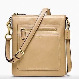 Coach Tan Leather Crossbody File Bag North South Slim Zip Pocket Gold Hardware